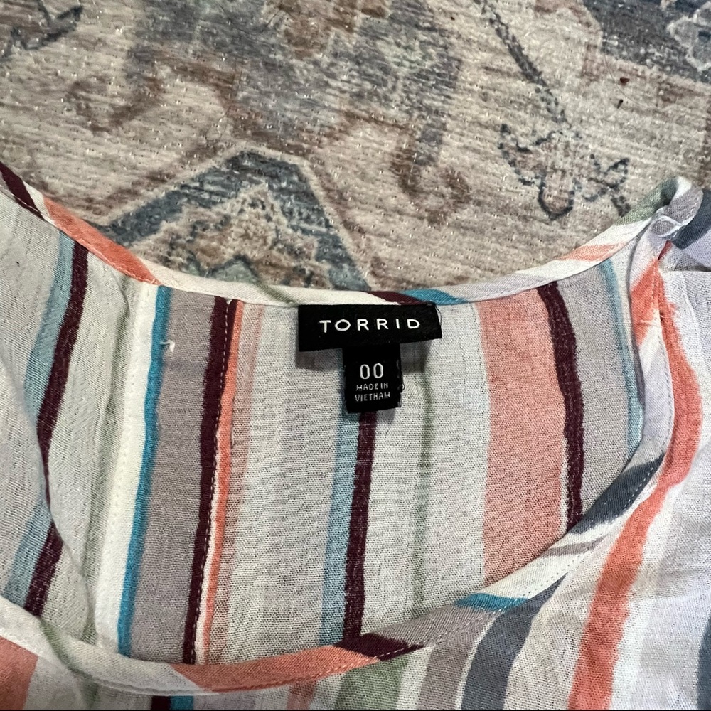 Torrid Multi Stripe Gauze Button Back Blouse - image 6